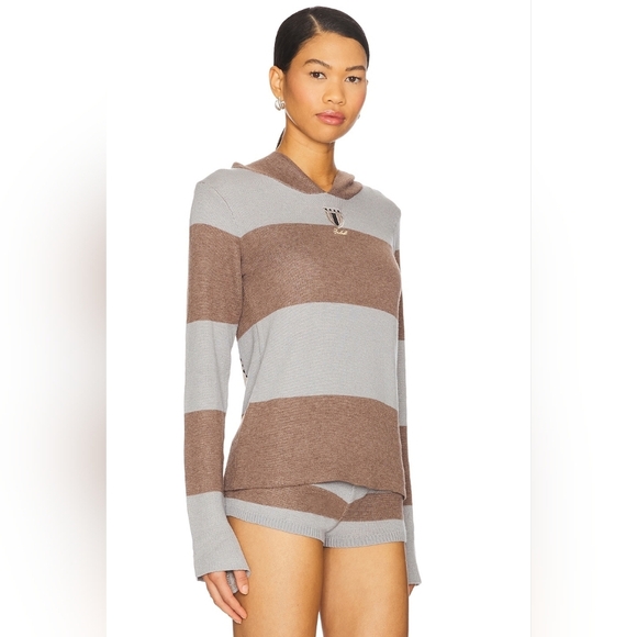 NWT $155 JADED LONDON Stripe Knitted Rugby Top With Hoodie in Grey Small - Picture 2 of 7